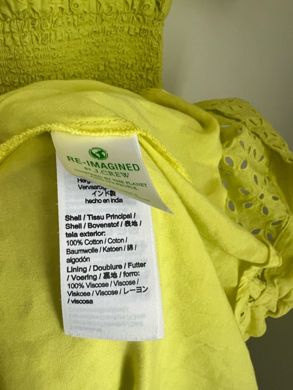 J Crew Provence Smocked Waist Lemon Sorbet Midi Dress in Eyelet Women's Large - Picture 5 of 6